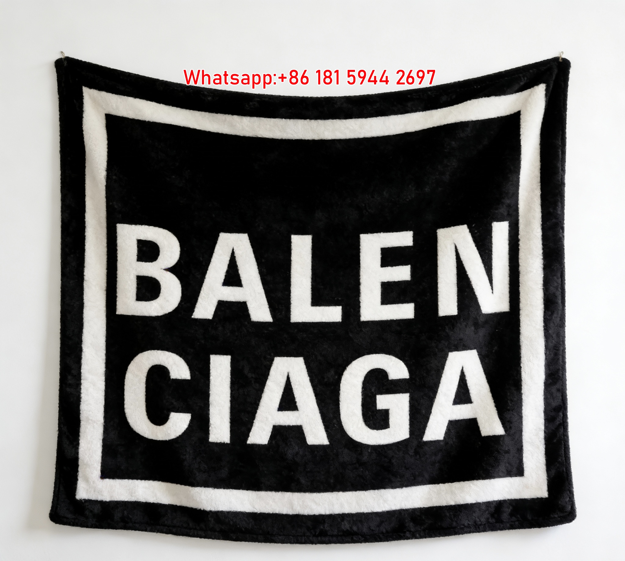 Balenciaga Framed Square Logo Print Flannel Sofa Throw Blanket Premium Couch Cover BA396